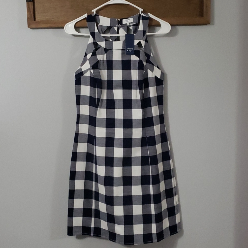 Crown & ivy-Navy check garden party dress 👗